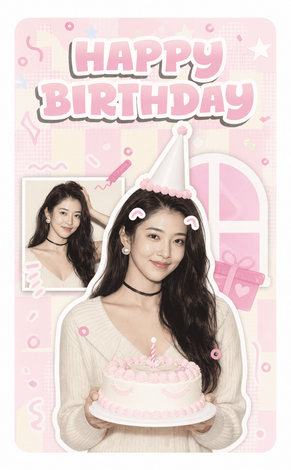 Birthday Pink Party finished photocard template